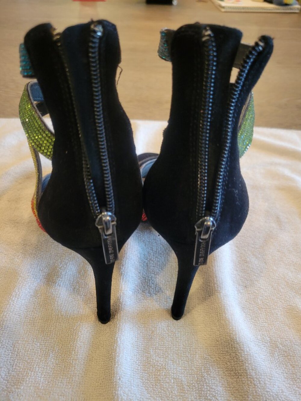 Gianni Bini Rubaleigh Rainbow Rhinestone Strappy Stiletto Heels Size 8M - Picture 5 of 8